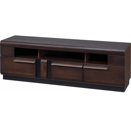 PORTI 25 - TV stolík, 3 dvierka dub čokoláda/elementy čierny lesk - montovaný nábytok (SZ) (K150-Z)