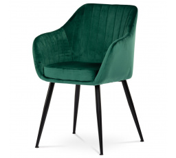 Jedálenská stolička, zelené zamatové čalúnenie, kovové nohy, čierny matný lak