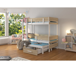 Trojlôžková poschodová posteľ s matracmi ETAPO 180x80 Biela+Sonoma