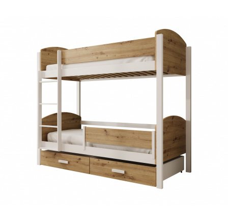 Detská Poschodová Posteľ Jori s bariérkou 180x80 Biela+Borovica