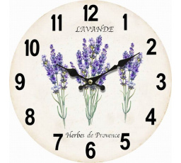 Hodiny nástěnné - pr. 34 cm, MDF, bílé s levandulemi