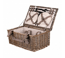 Koš piknikový - s vybavením pro 4 osoby, proutěný, barva šedá