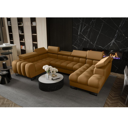 Rohová sedacia súprava ASPEN MAX II 195x350x170 cm prírodná koža - ľavá, Koža horčicový mat