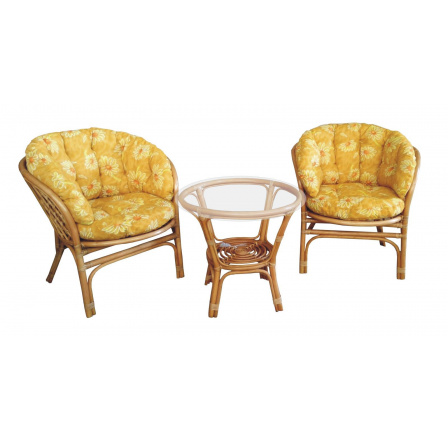 Ratanový set Bahama 1+1 + stôl žltý