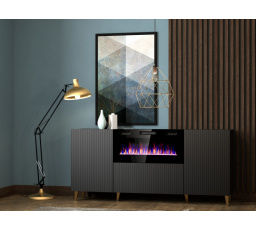 Komoda s vstavaným krbom PAFOS RTV 180, Čierny mat