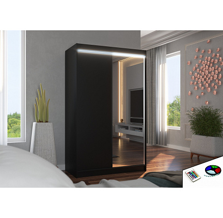 Posuvná skriňa so zrkadlom a LED osvetlením REWENA 120 Čierna+Čierna Posuvná skriňa so zrkadlom a LED osvetlením REWENA 120 Čierna+Čierna