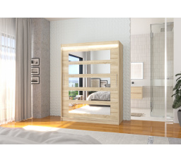 Posuvná skriňa so zrkadlom a LED osvetlením MURANI 150 Sonoma+Sonoma