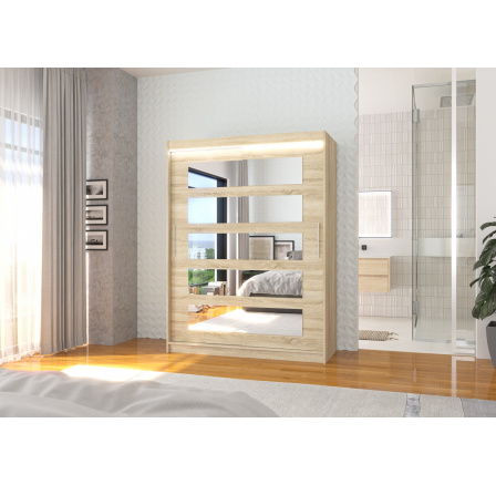 Posuvná skriňa so zrkadlom a LED osvetlením MURANI 150 Sonoma+Sonoma