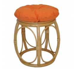 Ratanová taburetka široká medová polster oranžový melír