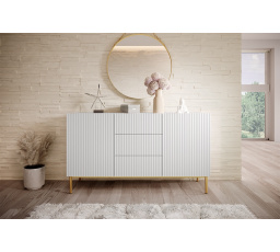 Komoda Nicole 150 cm s tromi zásuvkami - biela matná / zlaté nohy
