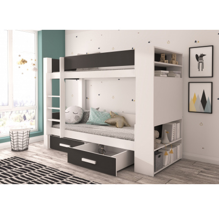 Dvojlôžková poschodová posteľ GARET 180x80 Biela+Antracit