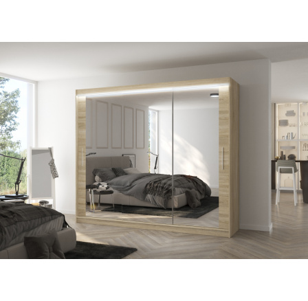 Posuvná skriňa so zrkadlom a LED osvetlením CHESTER 250 Sonoma+Sonoma