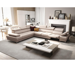 Rohová sedacia súprava s funkciou spania a relaxácie GALAXY MAX 350x280 cm - béžová, ľavá