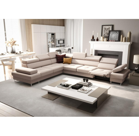 Rohová sedacia súprava s funkciou spania a relaxácie GALAXY MAX 350x280 cm - béžová, ľavá