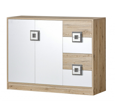 Komoda NICO 08, Svetlý Dub/Biela/Sivá