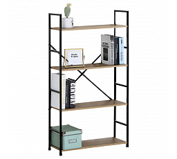 Regál, 4 police, dekor dub, MDF, čierny lak