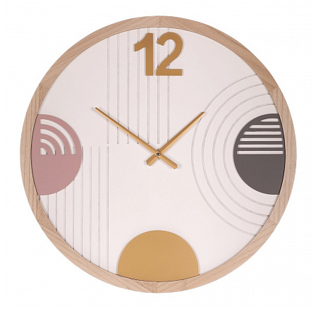Hodiny nástěnné - pr. 60 cm, MDF a dřevěný rám, barevné kruhy Hodiny nástěnné - pr. 60 cm, MDF a dřevěný rám, barevné kruhy