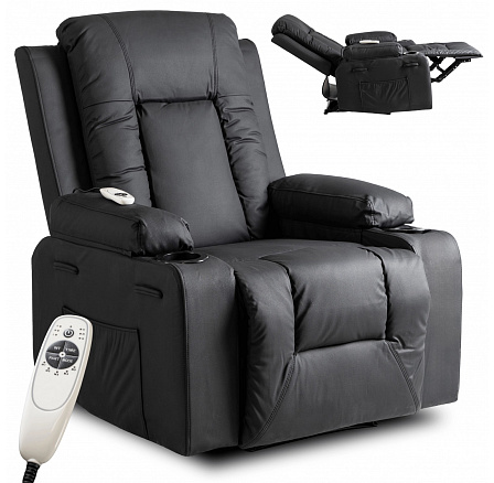 Rozkladacie Masážne Kreslo BOX Čierna Ekokoža