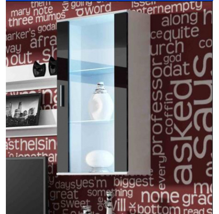 Závesná vitrína SOHO S2, biely/čierny lesk