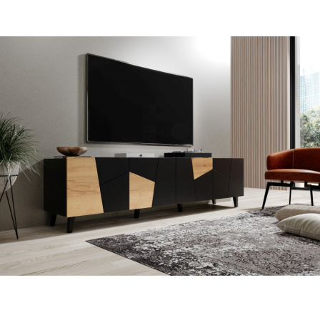 TV komoda ETNA, čierny mat/ čierny mat/ dub craft