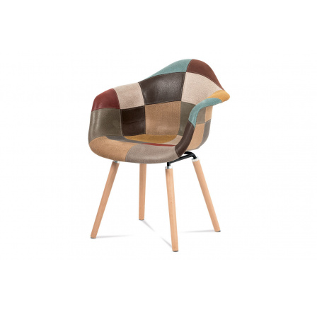 Jedálenská stolička, viacfarebná patchworková látka, masívny buk, čierny kov