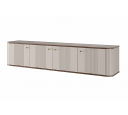 Závesná TV komoda Vesper 4D, kašmír / orech / zlaté úchyty