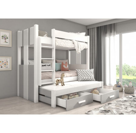 ARTEMA trojposchodová posteľ s matracom 180x80 Biela+Sivá