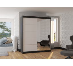 Šatní skriňa s posuvnými dverami a zrkadlom CARO 180 Čierna+Biela