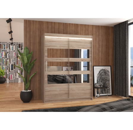 Posuvná skriňa so zrkadlom a LED osvetlením FLORENTO 150 Truffle+Truffle