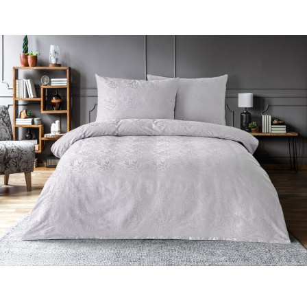 Luxusné žakárové obliečky 220x220, 70x90cm listy svetlo šedé