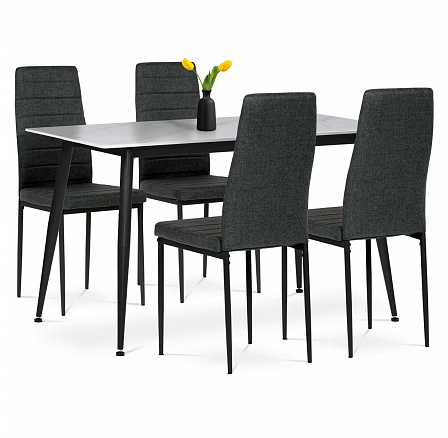 Jídelní set s 4 židlemi, 130x70x76cm, keramika, mramor, ASE-1004 BK2 Jídelní set s 4 židlemi, 130x70x76cm, keramika, mramor, ASE-1004 BK2