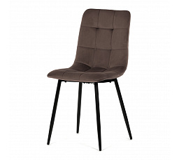 Stolička jedálenská, hnedá zamatová látka, nohy čierny kov