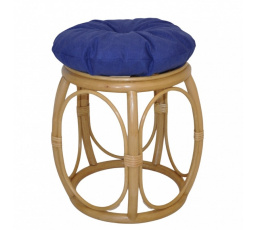 Ratanová taburetka široká medová polster modrý melír