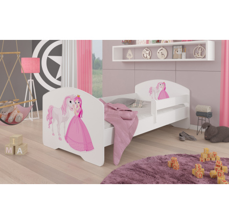 Posteľ s matracom a zábranou PEPE PRINCESS AND HORSE 140x70 Biela