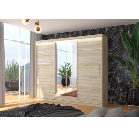 Posuvná skriňa so zrkadlom a LED osvetlením SALTO 250 Sonoma+Sonoma