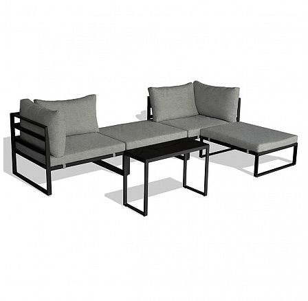 Záhradný set 2+1, stolík 75x30, multifunkčná pohovka, kov antracit, svetlosivá látka