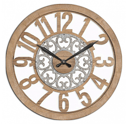 Hodiny nástěnné - pr. 60 cm, MDF a kov, hnědé Hodiny nástěnné - pr. 60 cm, MDF a kov, hnědé