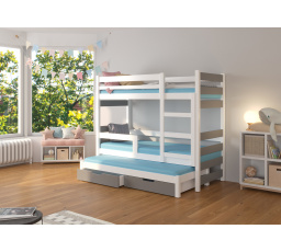 Trojlôžková poschodová posteľ s matracmi KARLO White+Gray
