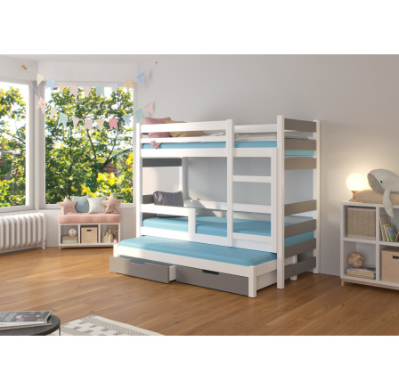 Trojlôžková poschodová posteľ s matracmi KARLO White+Gray Trojlôžková poschodová posteľ s matracmi KARLO White+Gray