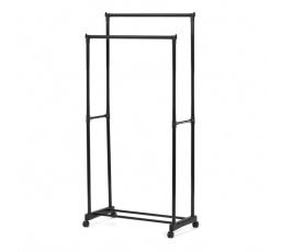 Stojan na šaty dvojramenný s odkladačom na topánky, čierna farba, kov / plast, chróm