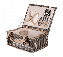 Koš piknikový - s vybavením pro 2 osoby, proutěný, barva šedá