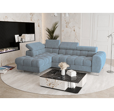 ROHOVÁ ROZKLADACIA POHOVKA ASPEN MINI 260x170 CM + TABURETKA 70X70 CM (ODTIENE MODREJ) MR08 - RÝCHLE ODOSLANIE