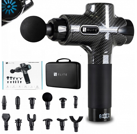 Masážna pištoľ ME-MG06 s 12 vymeniteľnými nadstavcami čierna