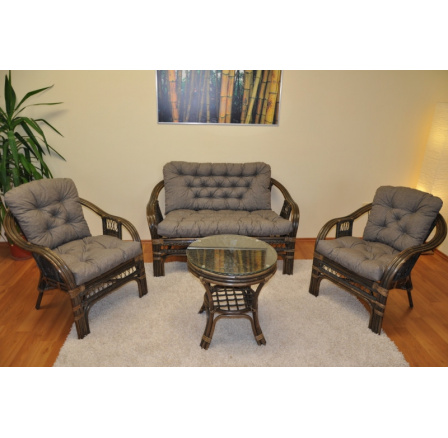 Ratanová sedacia súprava Rio De Janeiro hnedá s polstĺpikmi sivými odleskami