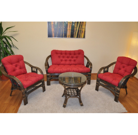 Ratanová sedacia súprava Rio De Janeiro hnedá bordová čalúnená