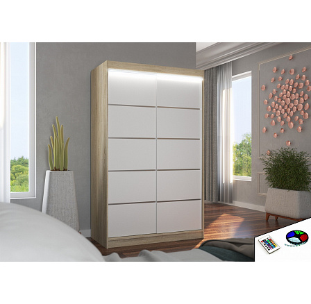 Posuvná skriňa s LED osvetlením BENISSO 120 Sonoma+Biela