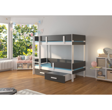 Dvojlôžková poschodová posteľ ETIONA 180x80 Biela+Antracit