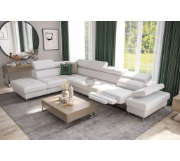 Rohová sedacia súprava GALAXY, relax s funkciou spania 225X350 cm - biela eko koža, ľavá