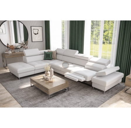 Rohová sedacia súprava GALAXY, relax s funkciou spania 225X350 cm - biela eko koža, ľavá