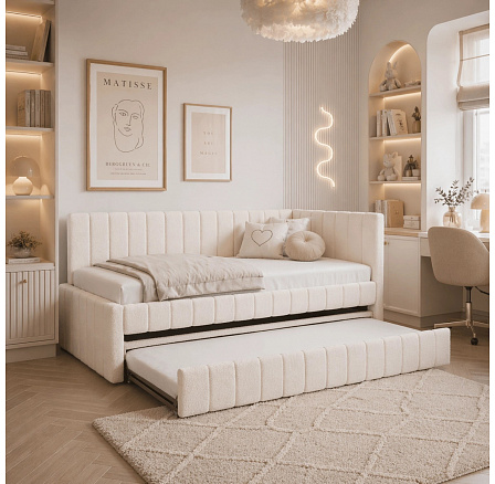 Posteľ 90x200 VILLEMO Krémová Boucle Posteľ 90x200 VILLEMO Krémová Boucle